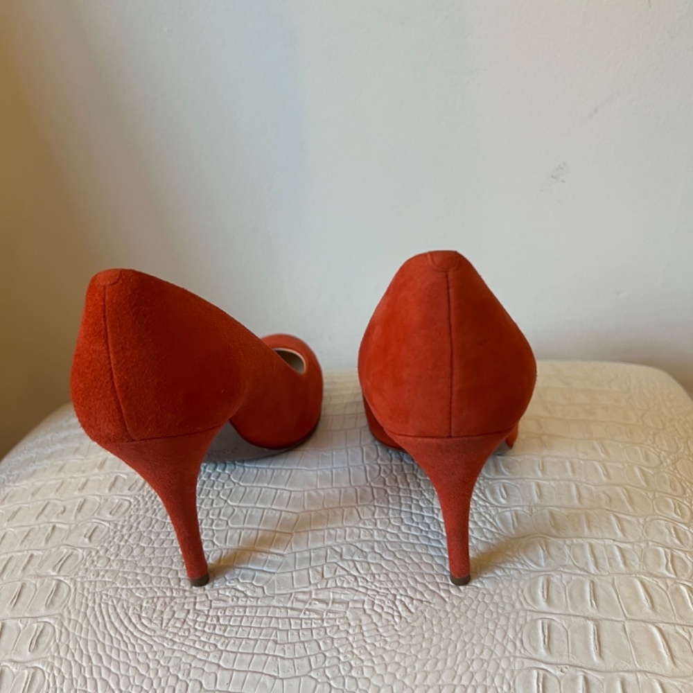 NEW J Crew Red Suede Mona Rounded Toe Modest HeelsPumps Christmas Work 7.5 Y2k - Picture 3 of 4
